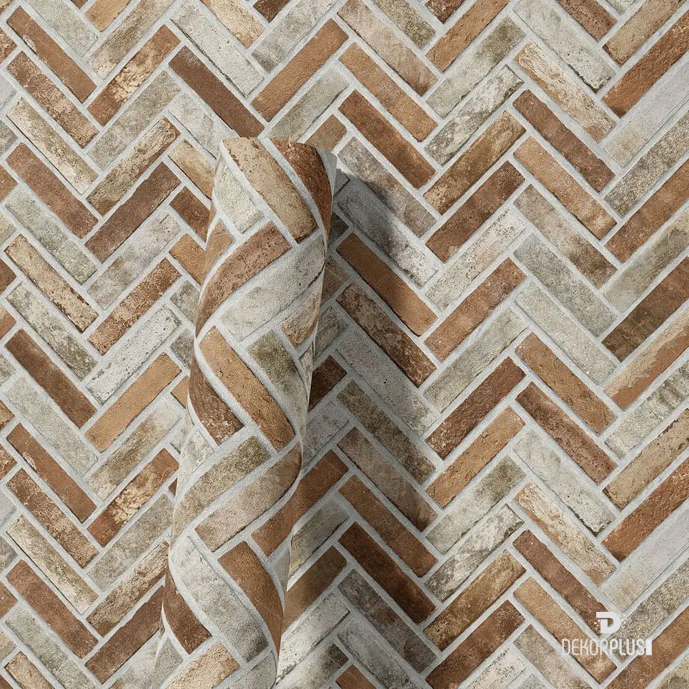 Roka 23105-3 Krem Kahverengi Renk, Modern Tuğla Desen Duvar Kağıdı - Görsel 3