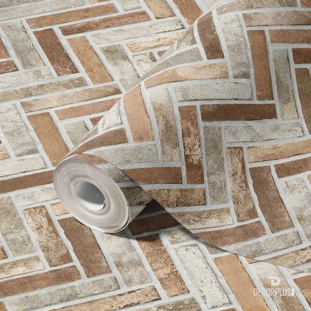 Roka 23105-3 Krem Kahverengi Renk, Modern Tuğla Desen Duvar Kağıdı - Görsel 4